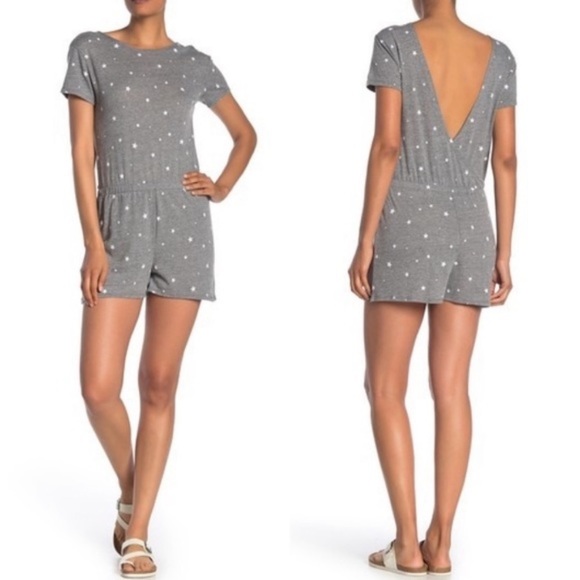 NWT Alternative Cross Back Jersey Romper Gray White Stars Organic Fabric Cotton - Picture 6 of 13